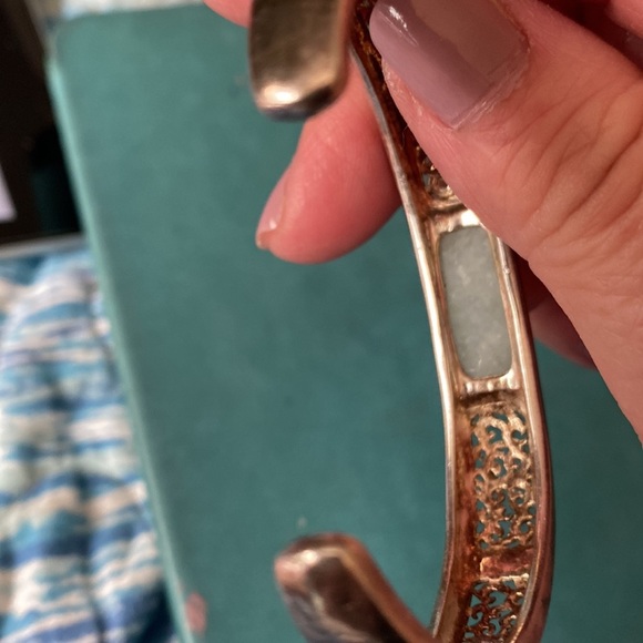 Sterling Silver jade stone inset cuff Size Small  vintage - Picture 5 of 9